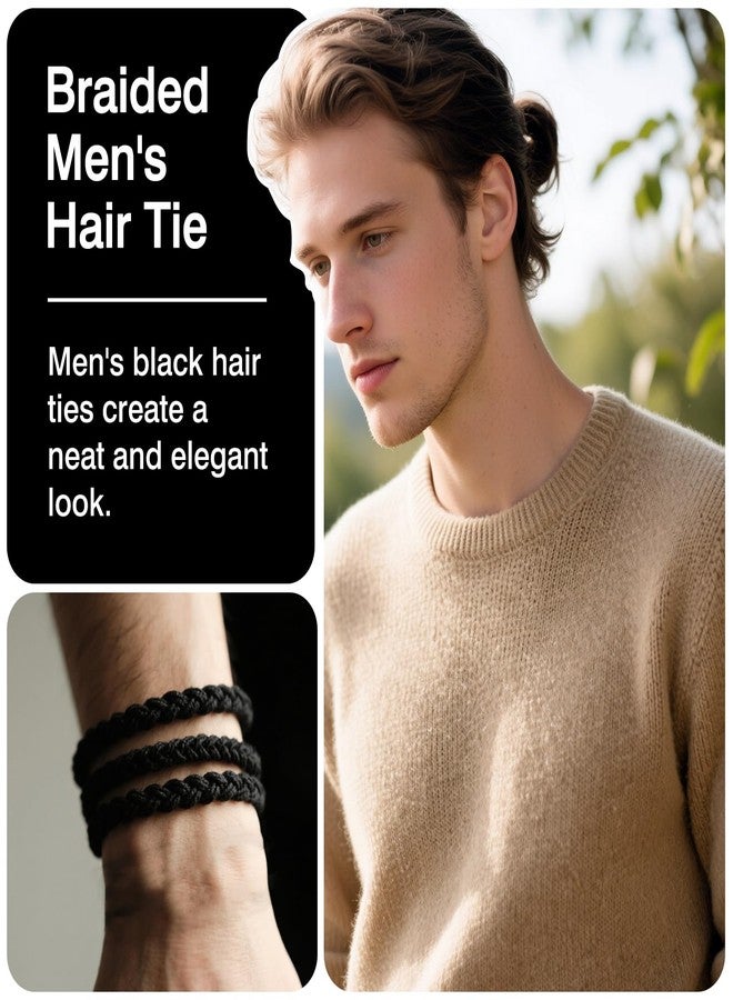 Brvlsoc Braided Black Hair Ties for Men – 10PCS Strong Elastic Bands for Thick, Curly, Dense Hair, No-Crease & Breakage-Free, Stylish Bracelet Design - Image 2